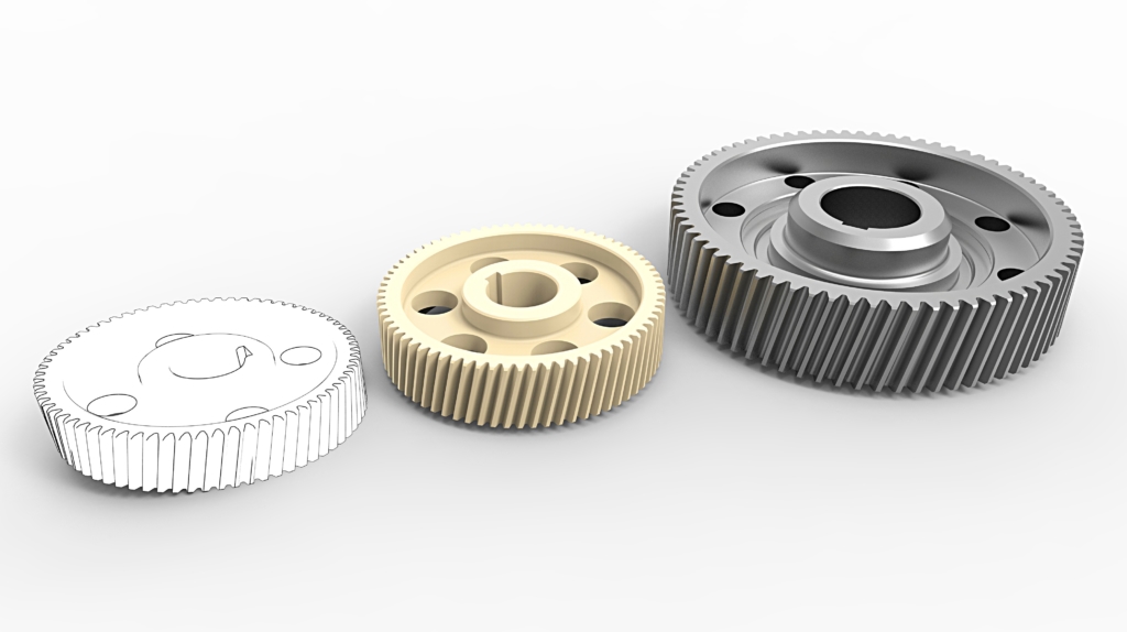 3D prototypes for gear wheels lying next to each other